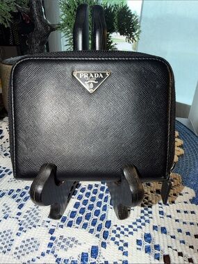 Prada Black Saffiano Leather Zip Wallet